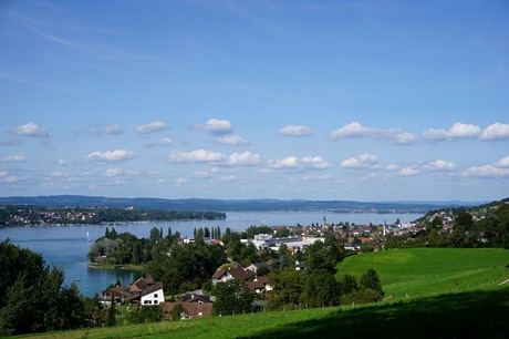 Schöner Panoramablick auf das am Südufer des Untersees gelegene Steckborn.