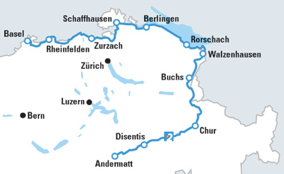 Die Landkarte der Rhein-Route.