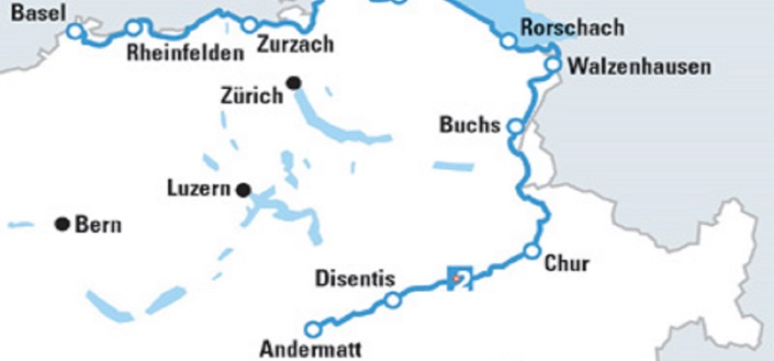 Ausschnitt aus der Landkarte der Rhein-Route.
